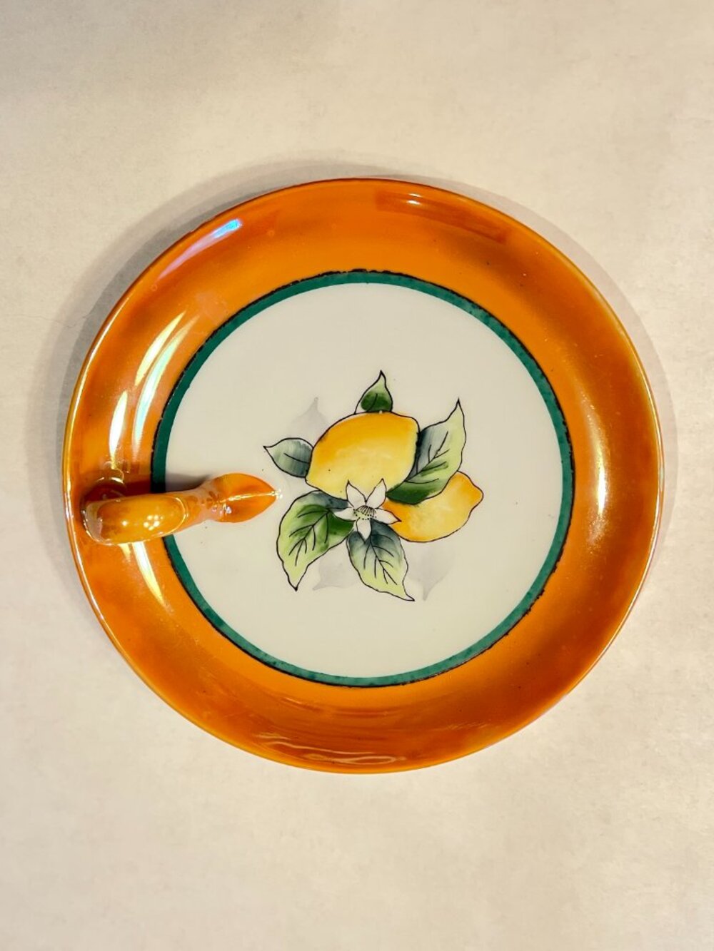 Vintage Porcelain Noritake Orange Lusterware Lemon Handled Small Serving Plate,